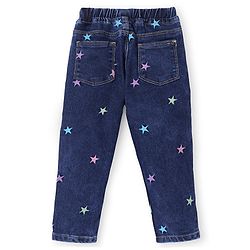 Babyhug Denim Full Length Jeans with Star Embroidery - Blue