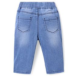 Babyhug Denim Capri Pants with Butterfly Embroidery - Blue