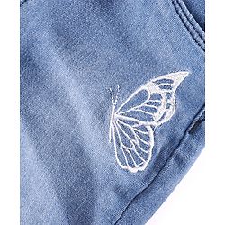 Babyhug Denim Capri Pants with Butterfly Embroidery - Blue