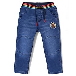 Babyhug Full Length Solid Stretchable Denim Jeans With Embroidery - Blue