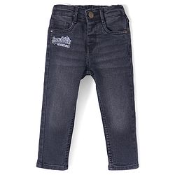Babyhug Denim Washed Full Length Jeans With Stretch & Text Print - Black