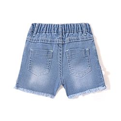 Babyhug Cotton Denim Washed Stretchable Shorts with Lace Detailing - Blue