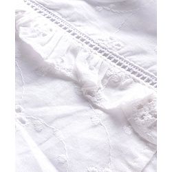 Babyhug Woven Schiffli Top with Frill and Lace Detailing- White