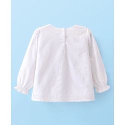 Babyhug Woven Schiffli Top with Frill and Lace Detailing- White