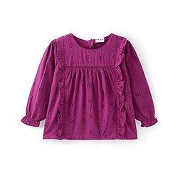Babyhug Rayon Woven Full Sleeves Schiffli Top with Frill Detailing - Maroon