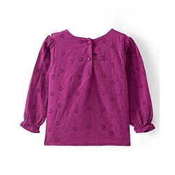 Babyhug Rayon Woven Full Sleeves Schiffli Top with Frill Detailing - Maroon
