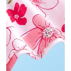 Babyhug Single Jersey Knit Half Sleeves Floral Printed Frock With Bloomer & Bow Applique - White