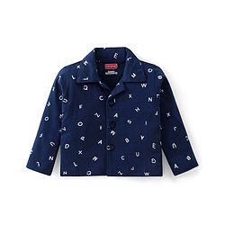 Babyhug Cotton Single Jersey Knit Full Sleeves Night Suit Text Print - Navy Blue