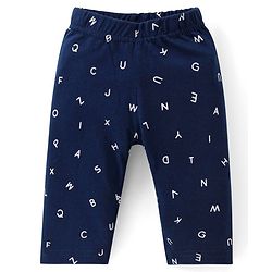 Babyhug Cotton Single Jersey Knit Full Sleeves Night Suit Text Print - Navy Blue