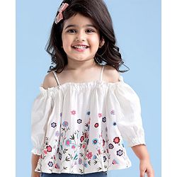 Babyhug Rayon Three Fourth Sleeves Floral Printed Off Shoulder Top - White