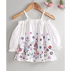 Babyhug Rayon Three Fourth Sleeves Floral Printed Off Shoulder Top - White