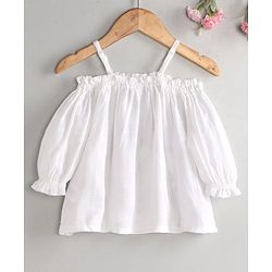 Babyhug Rayon Three Fourth Sleeves Floral Printed Off Shoulder Top - White