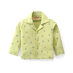 Babyhug Cotton Knit Full Sleeves Night Suit With Alphabets Print - Limegreen