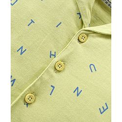 Babyhug Cotton Knit Full Sleeves Night Suit With Alphabets Print - Limegreen