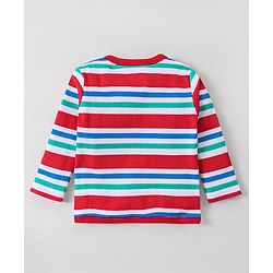 Babyhug 100% Cotton Full Sleeves Front Open Jhablas With Stripes & Bear Print Pack of 3 - Red & Blue