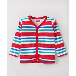Babyhug 100% Cotton Full Sleeves Front Open Jhablas With Stripes & Bear Print Pack of 3 - Red & Blue