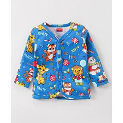 Babyhug 100% Cotton Full Sleeves Front Open Jhablas With Stripes & Bear Print Pack of 3 - Red & Blue