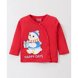 Babyhug 100% Cotton Full Sleeves Front Open Jhablas With Stripes & Bear Print Pack of 3 - Red & Blue