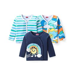 Babyhug 100% Cotton Interlock Knit Full Sleeves Front Open Jhablas with Rainbow & Striped Print Pack of 3 - Multicolor