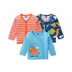 Babyhug 100% Cotton Interlock Knit Full Sleeves Front Open Jhablas with Dino & Striped Print Pack of 3 - Multicolor