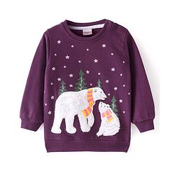 Babyhug Cotton Knit Full Sleeves Sweatshirts With Snow Bear Design - Purple
