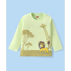Babyhug Cotton Knit Full Sleeves T-Shirts with Striped Lion & Giraffe Print Pack of 3 - Green & White