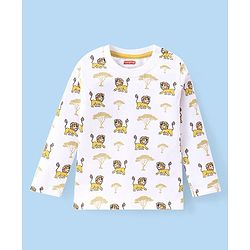 Babyhug Cotton Knit Full Sleeves T-Shirts with Striped Lion & Giraffe Print Pack of 3 - Green & White