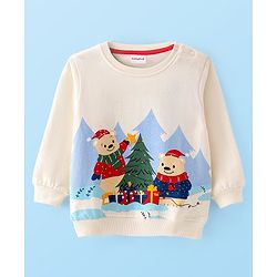 Babyhug Cotton Knit Full Sleeves Christmas Theme Print Sweatshirt - White