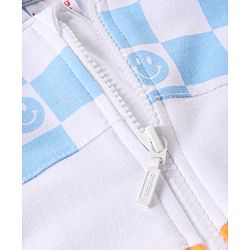 Babyhug Cotton Knit Full Sleeves Front Open Hooded Sweatjacket With Colour Block Design & Smiley Print - Multicolour