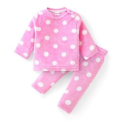 Babyhug Full Sleeves Winter Wear Co-Ord Set With Polka Dots Print - Pink