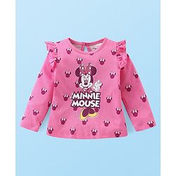 Babyhug Disney Single Jersey Frill Sleeves Top with Minnie Mouse Print Pack of 3 - Green Pink & White