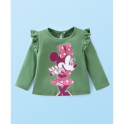 Babyhug Disney Single Jersey Frill Sleeves Top with Minnie Mouse Print Pack of 3 - Green Pink & White