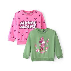 Babyhug Disney CottonTerry Full Sleeves Sweatshirt With Minnie Mouse Graphics Pack of 2 - Pink & Green