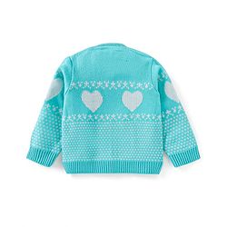 Babyhug Knitted Full Sleeves Front Open Sweater Set With Heart Design - Aqua Blue