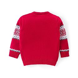 Babyhug Knitted Full Sleeves Pullover Sweater & Pant Set With Aztec Design - Red