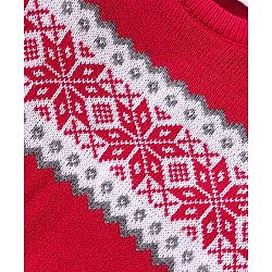 Babyhug Knitted Full Sleeves Pullover Sweater & Pant Set With Aztec Design - Red