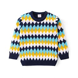 Babyhug Knitted Full Sleeves Pullover Sweater with Chevron Design - Navy Blue