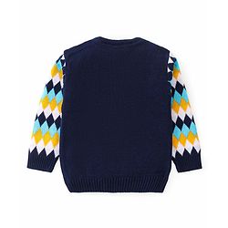 Babyhug Knitted Full Sleeves Pullover Sweater with Chevron Design - Navy Blue