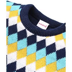 Babyhug Knitted Full Sleeves Pullover Sweater with Chevron Design - Navy Blue