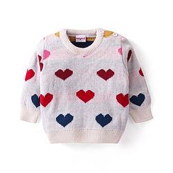 Babyhug Knitted Full Sleeves Pullover Sweater With Hearts Design - Multicoour
