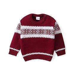 Babyhug Knitted Full Sleeves Pullover Sweater with Floral Design - Maroon