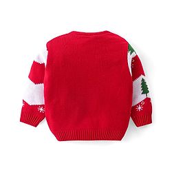 Babyhug Knitted Full Sleeves Pullover Sweater with Stripes & Snow Flakes Design - Red
