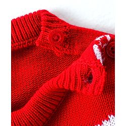 Babyhug Knitted Full Sleeves Pullover Sweater with Stripes & Snow Flakes Design - Red