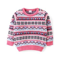 Babyhug Knitted Full Sleeves Pullover Sweater with Aztec Design - Pink