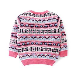 Babyhug Knitted Full Sleeves Pullover Sweater with Aztec Design - Pink