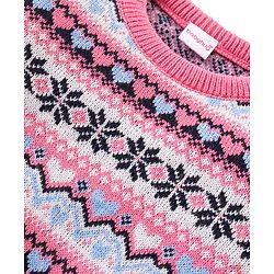 Babyhug Knitted Full Sleeves Pullover Sweater with Aztec Design - Pink
