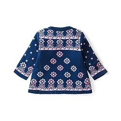 Babyhug Knitted Full Sleeves A-Line Woollen Dress With Floral Design - Navy Blue