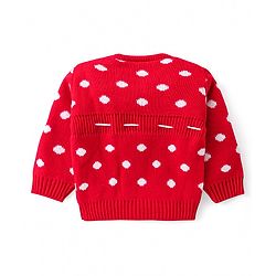 Babyhug Knitted Full Sleeves Pullover Sweater With Polka Dot Design & Pom Pom Applique - Red