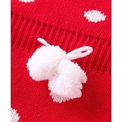 Babyhug Knitted Full Sleeves Pullover Sweater With Polka Dot Design & Pom Pom Applique - Red