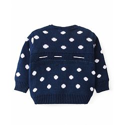Babyhug Knitted Full Sleeves Pullover Sweater with Polka Dots Design & Pom Pom Applique - Navy Blue